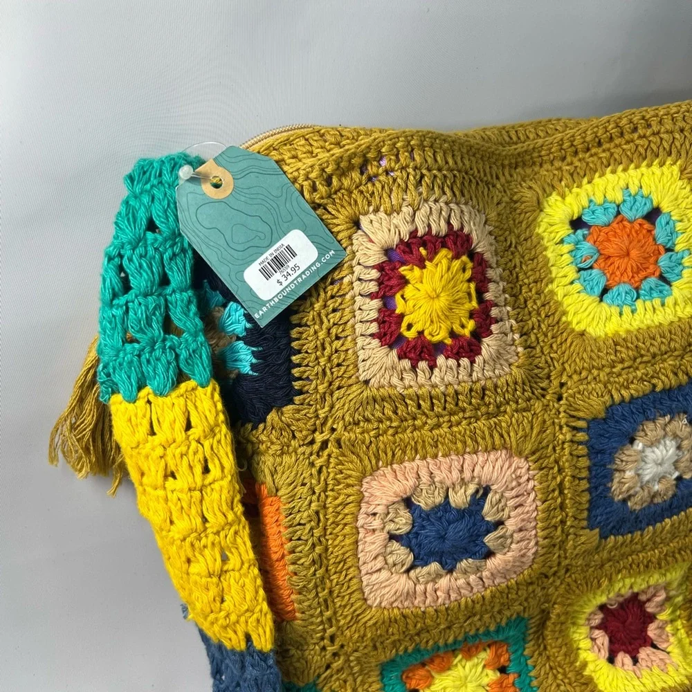 Earthbound Trading Co Granny Square Crochet Crossover Purse Bag Hippy Boho NWT - Picture 3 of 6